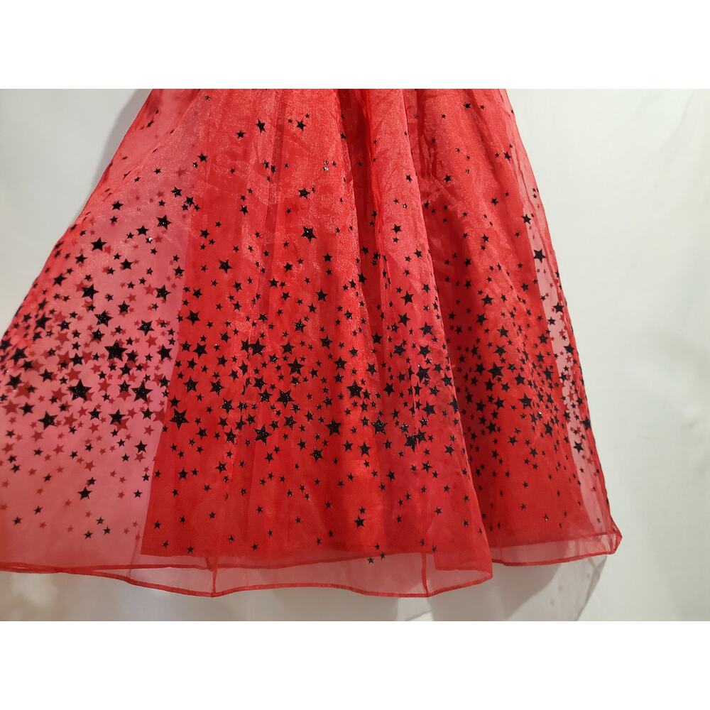 Vtg Y2K Morgan & Co Velvet Glitter Stars Gown 11/12 Red Black Prom Formal Goth - Picture 7 of 15